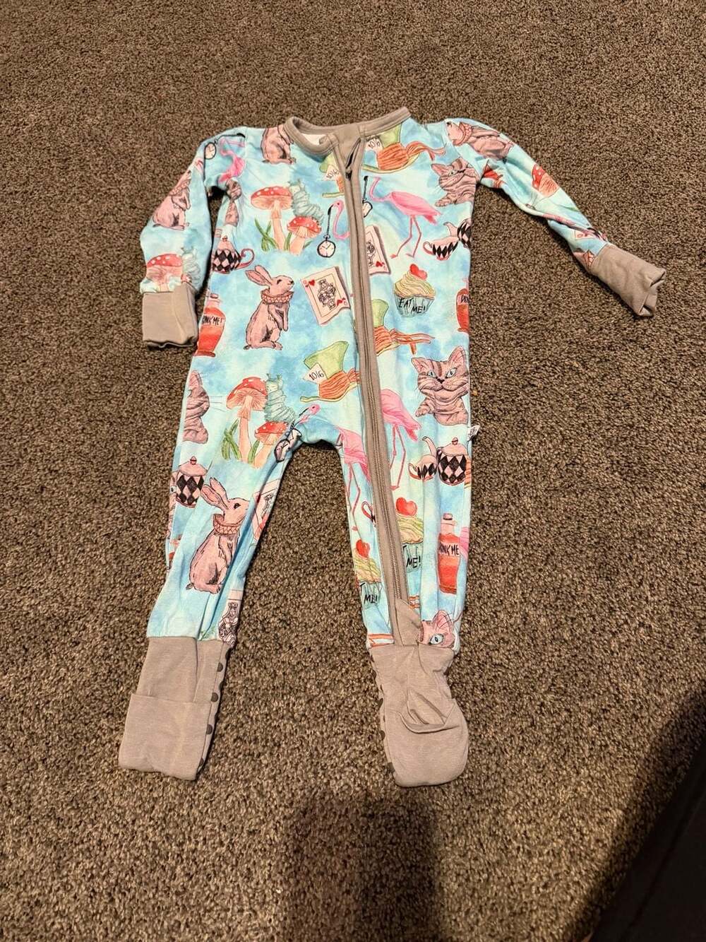 Lily Rue Designs Alice in Wonderland Bamboo Footie Pajamas 6-12M